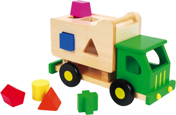 Discoveroo wooden toy truck sorter for garbage