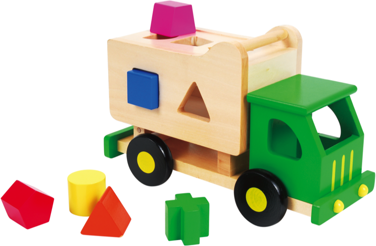 Discoveroo wooden toy truck sorter for garbage