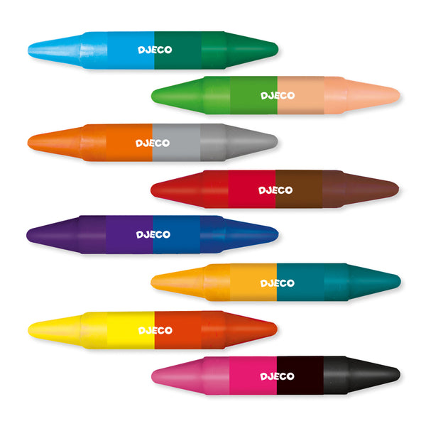 Djeco -Wax Crayon Set of 8 , 16 colors