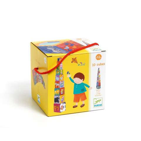 Djeco stacking blocks. Sort and stack these blocks by number, colour and size and enjoy looking at the funny pictures