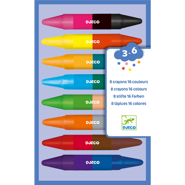 Djeco -Wax Crayon Set of 8 , 16 colors