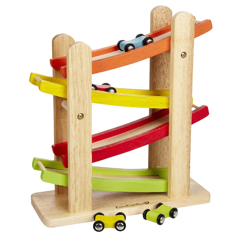 Wooden Ramp Racer by everEarth. Great item for busy little people Included 1x ramp, 2 single cars , 1 x double car