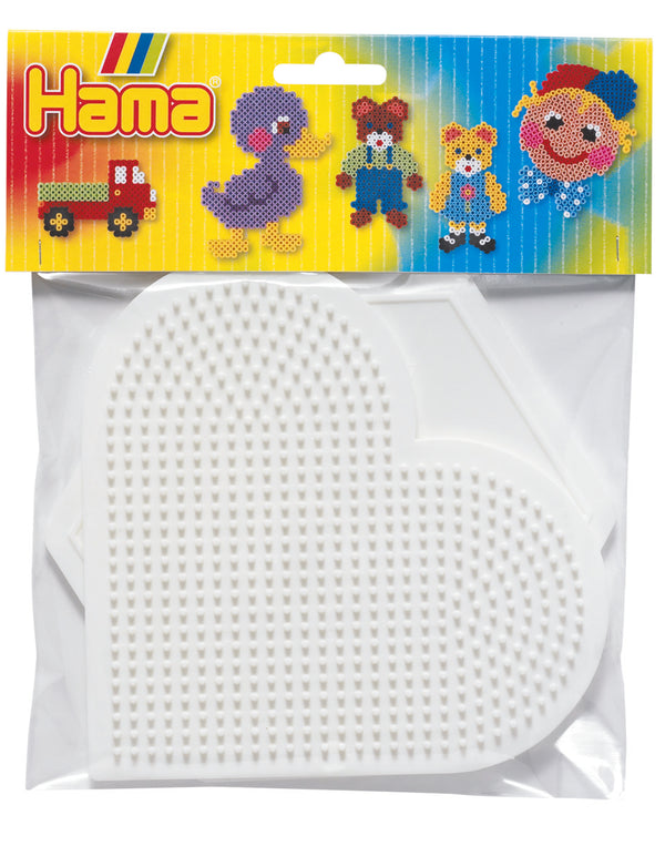 a packet of hama beads pegboards in heart and  hexagon shapes