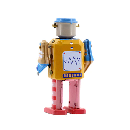 the back of the electro bot collectable tin toy