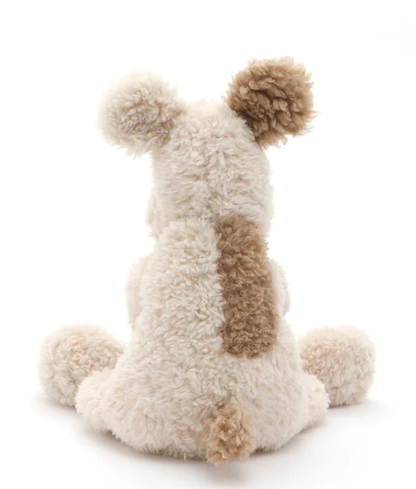 the back side of buddy the soft toy dog