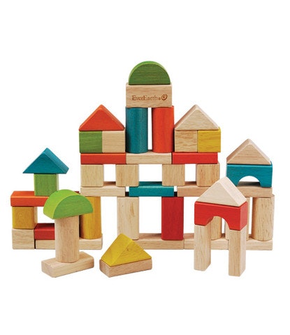 everearth 50 piece wooden block building toys for children