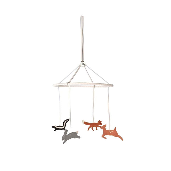 Donsje leather mobile with 4 woodland animals is a beautiful for any nursery/bedroom