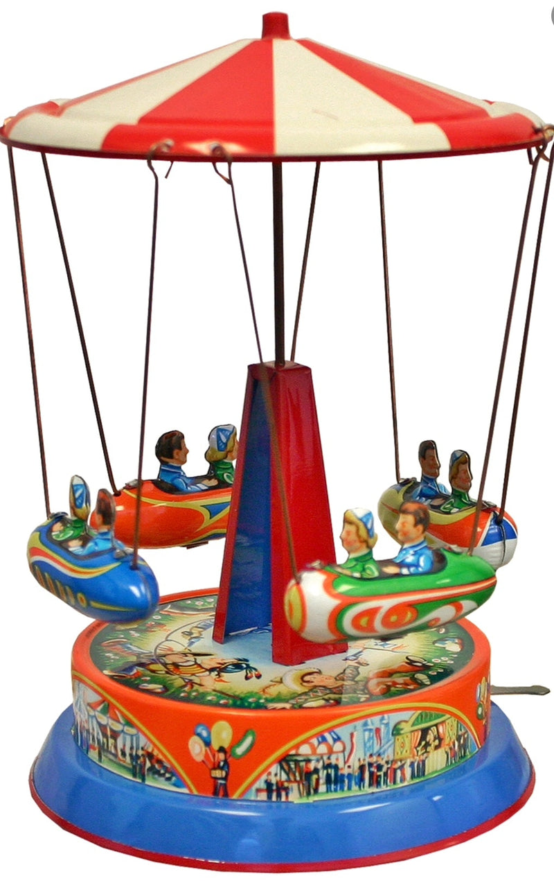 tin toy wind up nurnberger rocket carousel