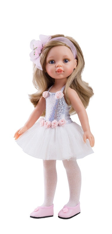 Paoal Reina ballerina Doll, Blonde Hair.  Hard body doll standing at 33cm and wearing a white & silver tutu,  white tights., simple ballet shoes & hairband.  Beautiful doll.