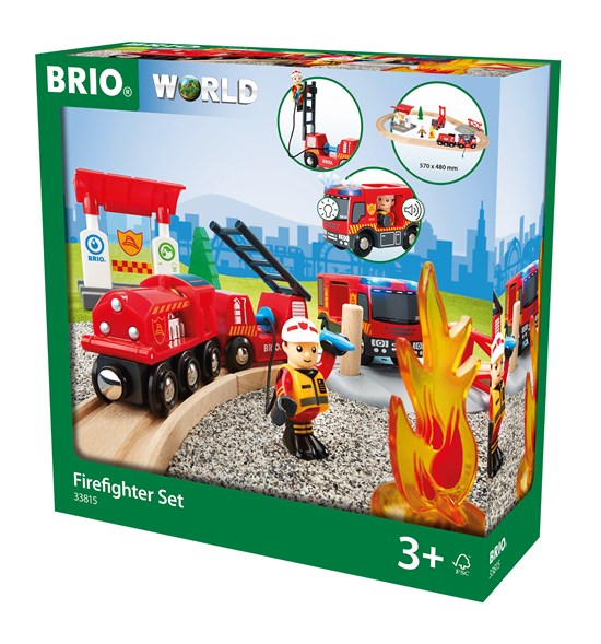 Brio fire fighter train set is full of fire rescue fun for ages 3 +. Encourage the imagination with this 18 piece set.