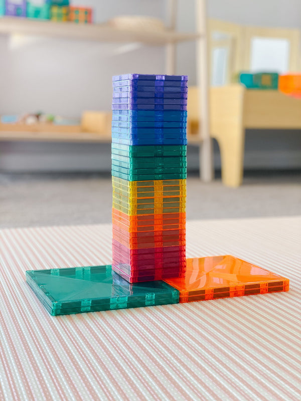 the magnetic tiles allstacked up into a tower structure