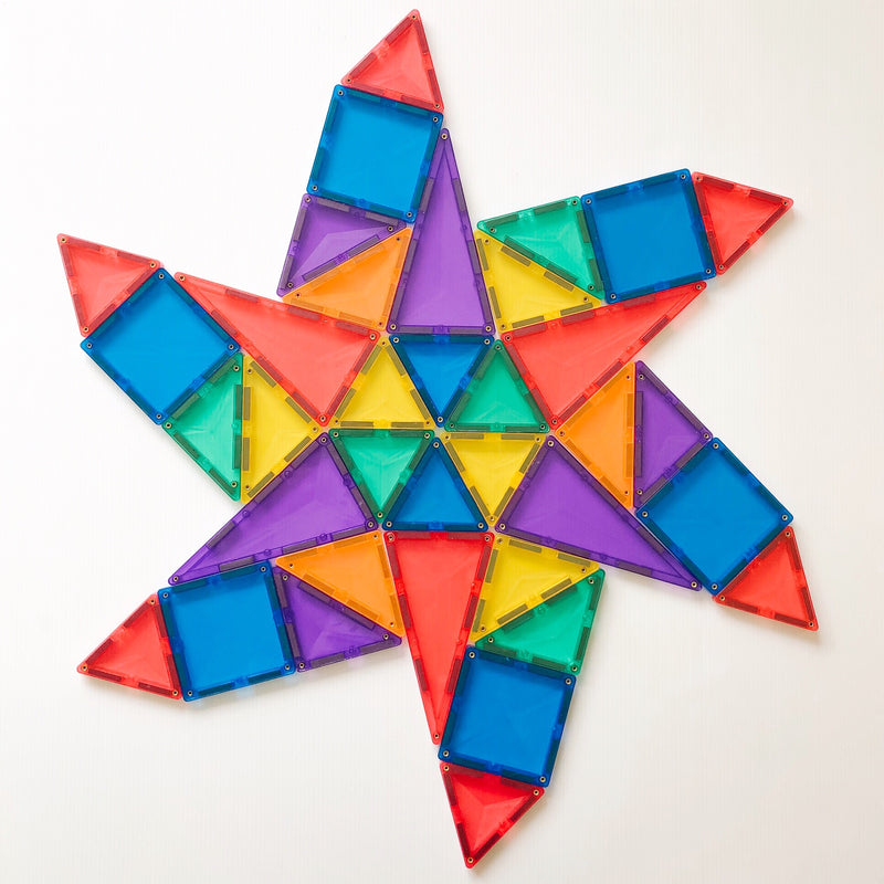 a large star shape made using the different shaped connetix tiles