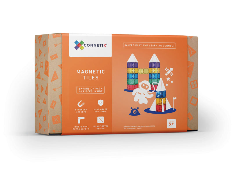 connetix tiles forty piece expansion set in an orange box