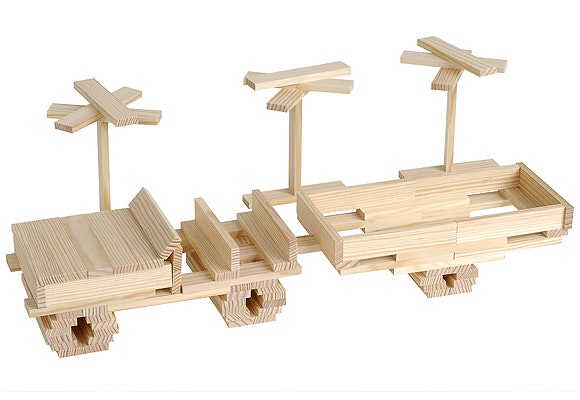 a mobile vehicle made form kapla wooden planks