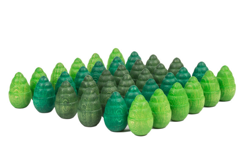 grapat wooden trees in a set of 36 light green and dark green tree figurines