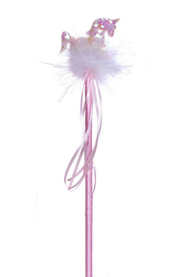 unicorn sequin wand in pink with pink ribbon details