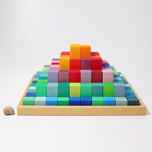 the grimms large step pyramid with rainbow wooden blocks