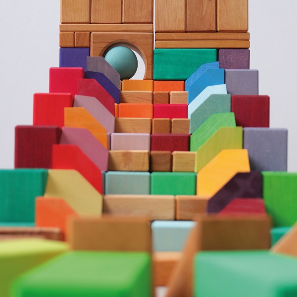 the grimms rainbow building cornerstone blocks are used to make unique building shapes 