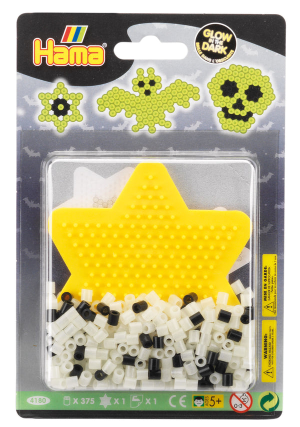 glow in the dark hama beads set with  ideas to make spooky shapes