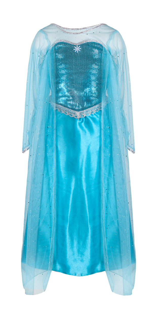 blue ice queen dress in blue with silver embroidered detail 