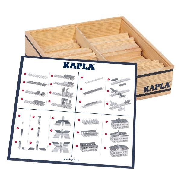 instructions on how to build some things with the kapla 100 piece wooden plank set in natural wood