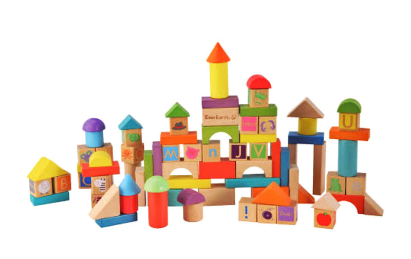 everearth wooden block toys for children set for 80 colourful blocks with letters and animals