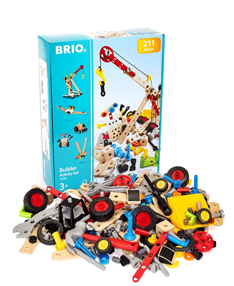 Set includes: Nuts, bolts, blocks, a screwdriver, a hammer, a spanner and pliers. Use your imagination to create any number of objects and then build some more!