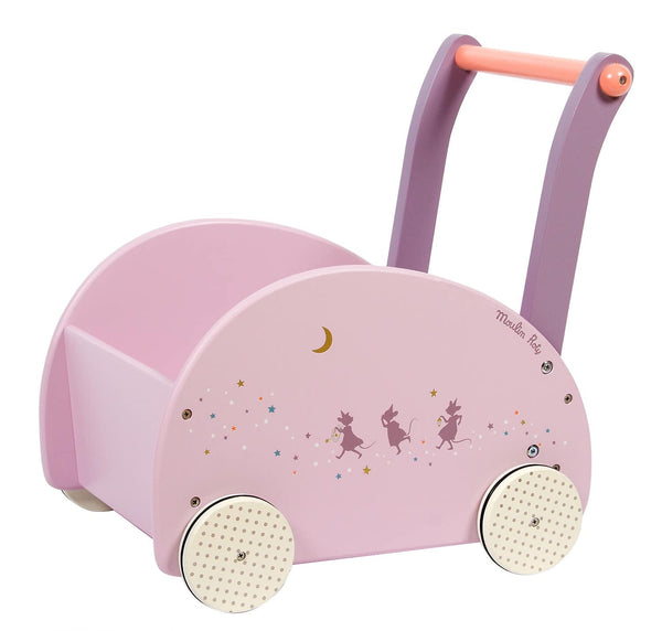 A delightful and beautifully designed wooden walker trolley. Fantastic for supporting walking with a cart to add your favourite toys and cart around!