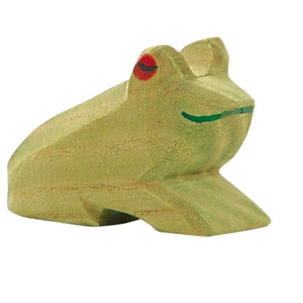 hand carved wooden frog with green colouring