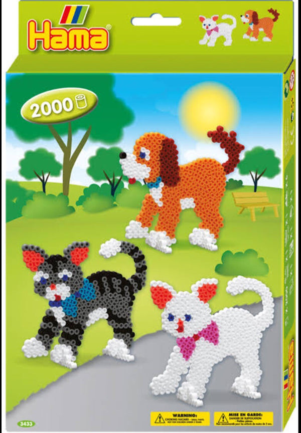 a hama beads idea kit including peg boards and hama beads to make dog and cat characters