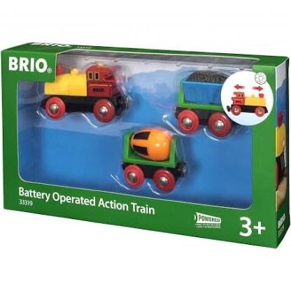 A fabulous moving action train! Watch the cement mixer rotate and the coal wagon move as this train goes along the track