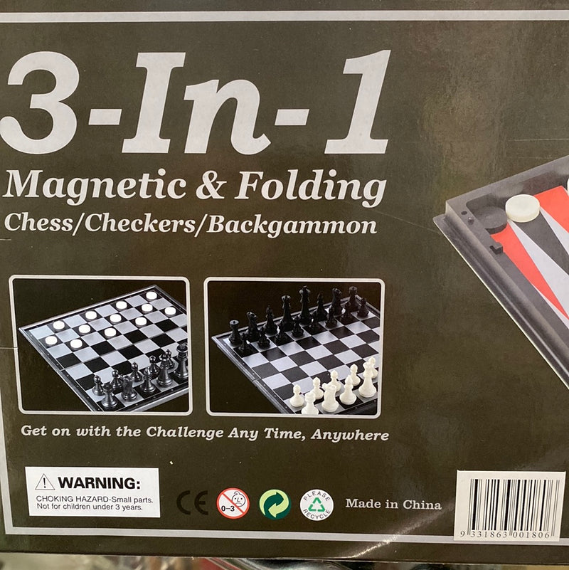 U3 - 3-in-1  - 14 inch Magnetic Chess.       /Checkers/Backgammon Set (Large)