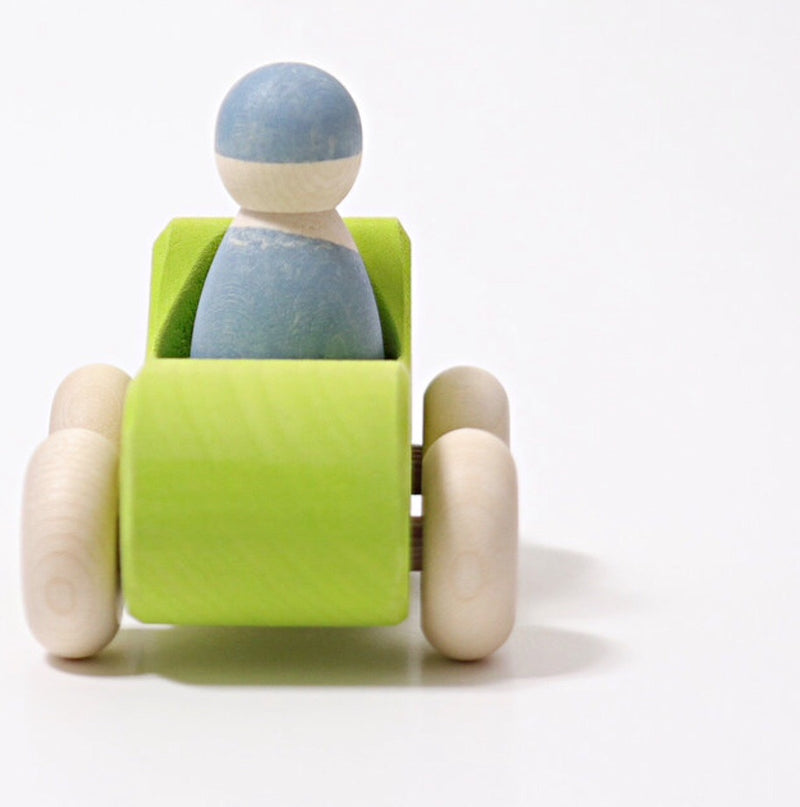 Grimm';s Wooden Convertible Car in green is a great toy for imaginative play.