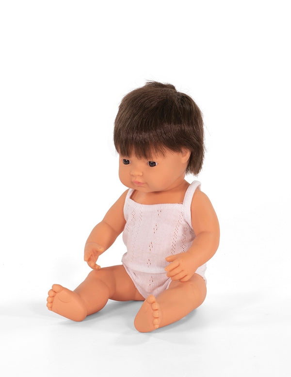 Miniland Viyl Doll 38cm Baby Boy is a great doll  for ages 6 months to 6 years. Encourages imaginative play and role pay.