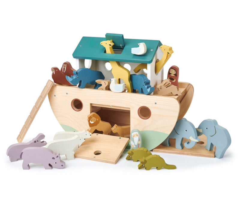 Tender leaf Toys Noah's Ark is new and a classic item for all ages 3+. A beautiful plain wooden ark with blue roof. Coloured wooden animals will capture hours of imaginative play.