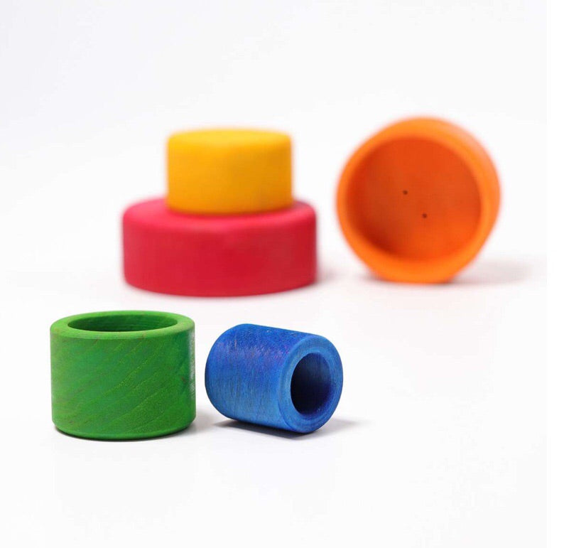 Grimm's Wooden Stacking Bowls, stack them , knock them down, roll them and enjoy the fun and colour of creative play.
