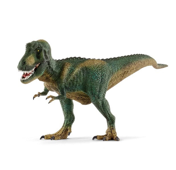 The Tyrannosaurus Rex was a two legged ,13 metre long predatory Dinosaur with a massive skull and nearly 20 cm long teeth. A imposing sight. This model is 32 cm length, height 14 cm , width 11 cm . A great dinosaur for play and learn . A special feature is the movable jaw . Recommended age 4-12 years