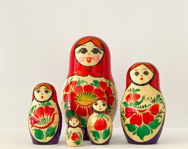 Matryoshka Babushka Nesting Dolls - Traditional 6 piece  Red/Purple