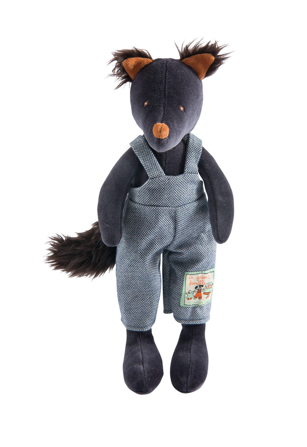 New plush toy from Moulin Roty wearing cute overalls! Igor the Wolf is the perfect gift for any newborn baby