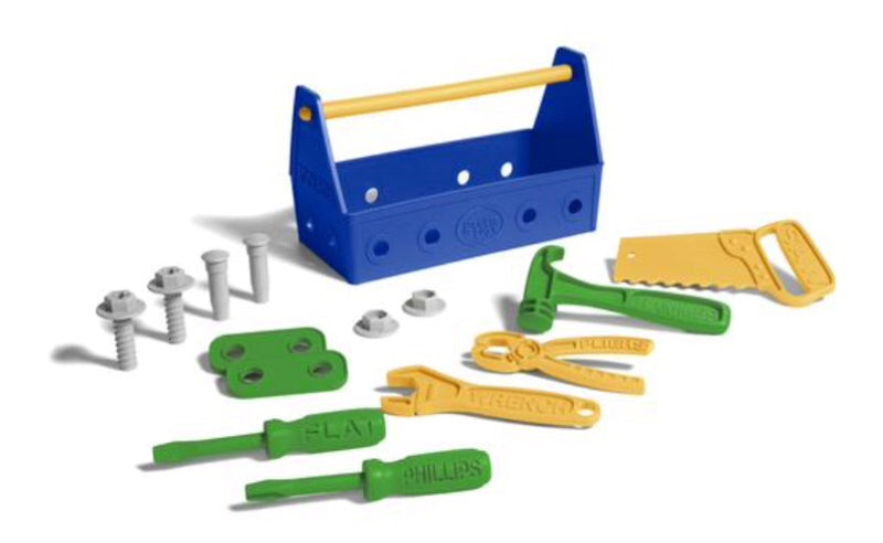 green toys blue tool tray with bolts and tools for imaginary builders play