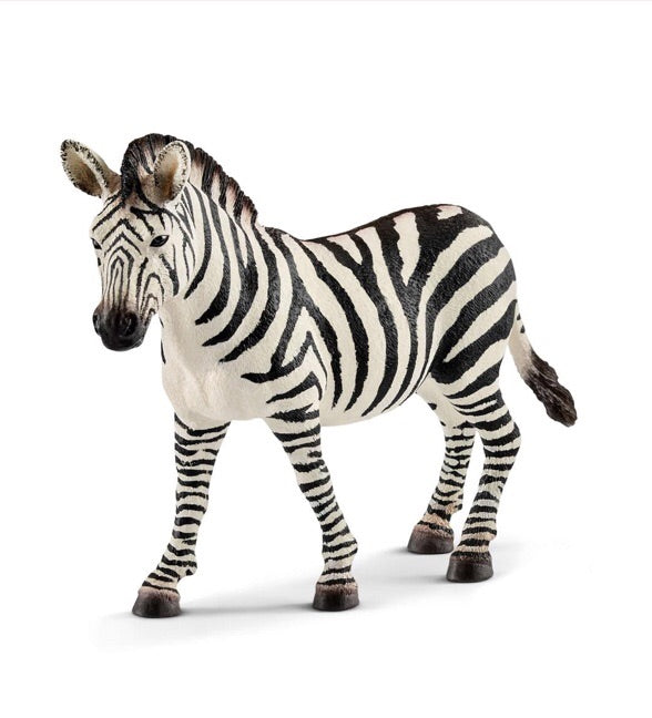 schleich animal figurine for children - female zebra with detailed black and white stripes a mane and a tail