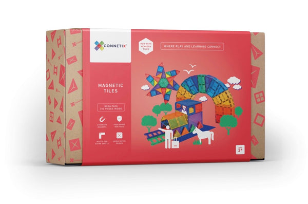 the packaging of the connetix tiles magnetic tiles mega pack with 212 pieces inside