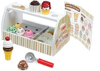 Scoop up some cool treats! Practice making different combinations of cones and cups using the scooper and the tongs. Use the menu as a guide to identify all the ingredients and pieces. Take turns playing the ice cream server and the customer.