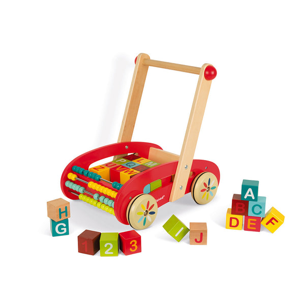 Janod - Wooden Walker with Blocks ABC