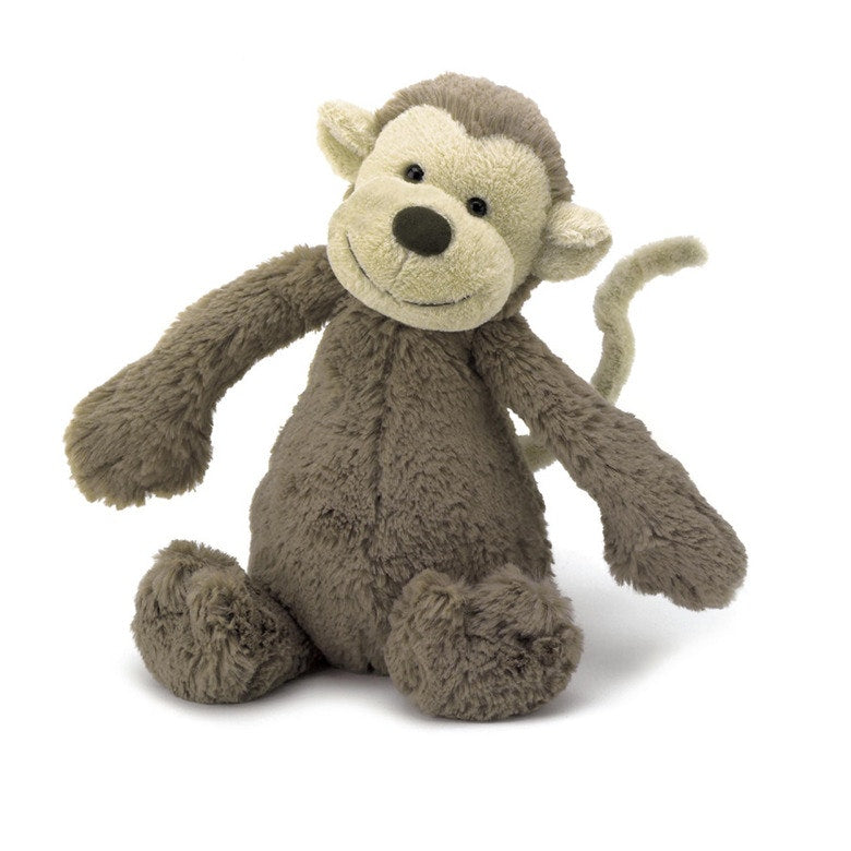 This cheeky yet gorgeous monkey has a long curly tail perfect to hold on to and take around on adventures! Such soft material and perfect for cuddling