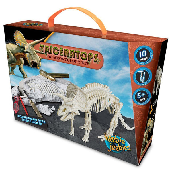 heebie jeebies science palaeontology research kit for children's stem and steam learning dinosaur excavation activity triceratops