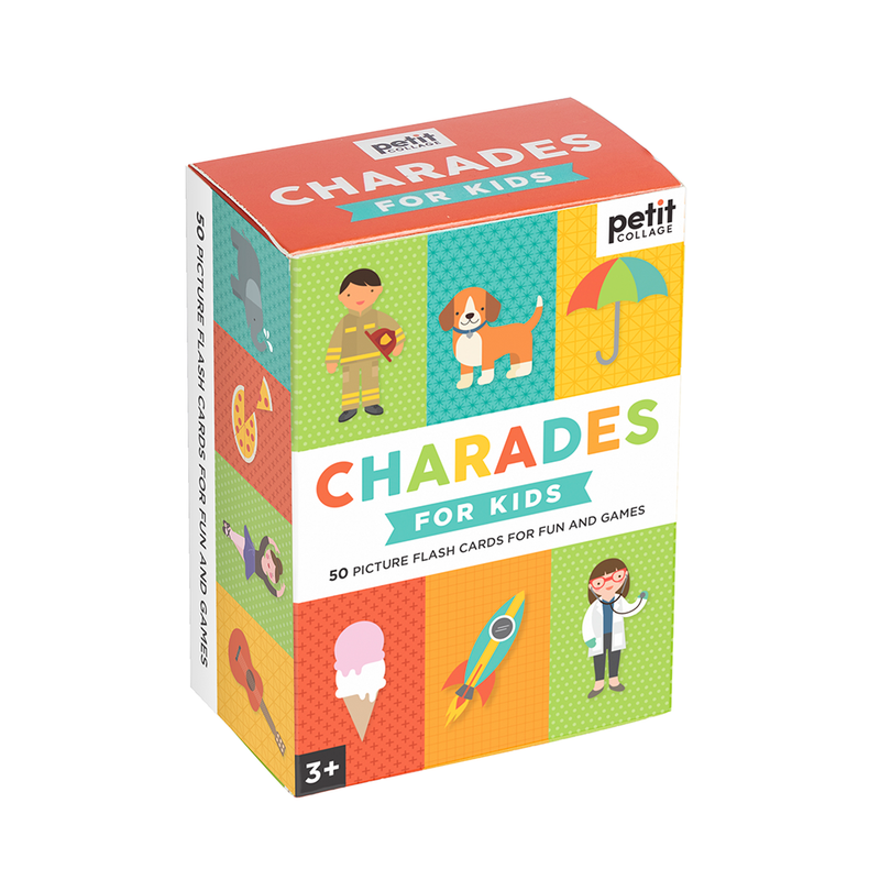 petit collage charades game is a great game for the whole family to play. A small box of 50 picture  cards for family fun and perfect for travels. Recommended for children ages 3+ 