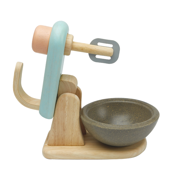 the wooden kitchen mixer with beaters by plan toys