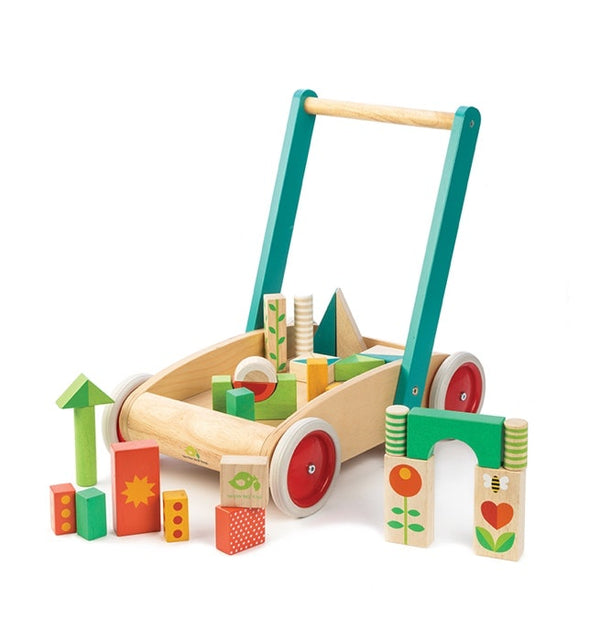 Tender Leaf wooden walker with blocks. Beautiful and sturdy design perfect for 18months and up