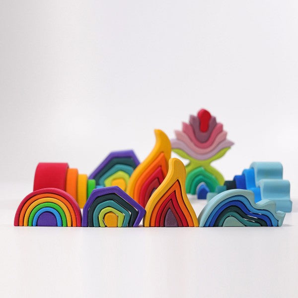 the small wooden rainbow toy from grimms wooden toys